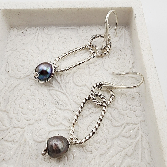 SWEETWATER PEARL HANDMADE EARRINGS DANGLIN STYLE STERLING SILVER - Picture 10 of 13